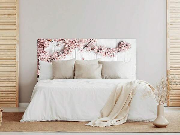 Oedim Testiera Oedim in finto legno bianco con fiori realizzata in PVC forex da 5 mm di spessore con stampa digitale, testiera decorativa per letti, decorazione per stanze