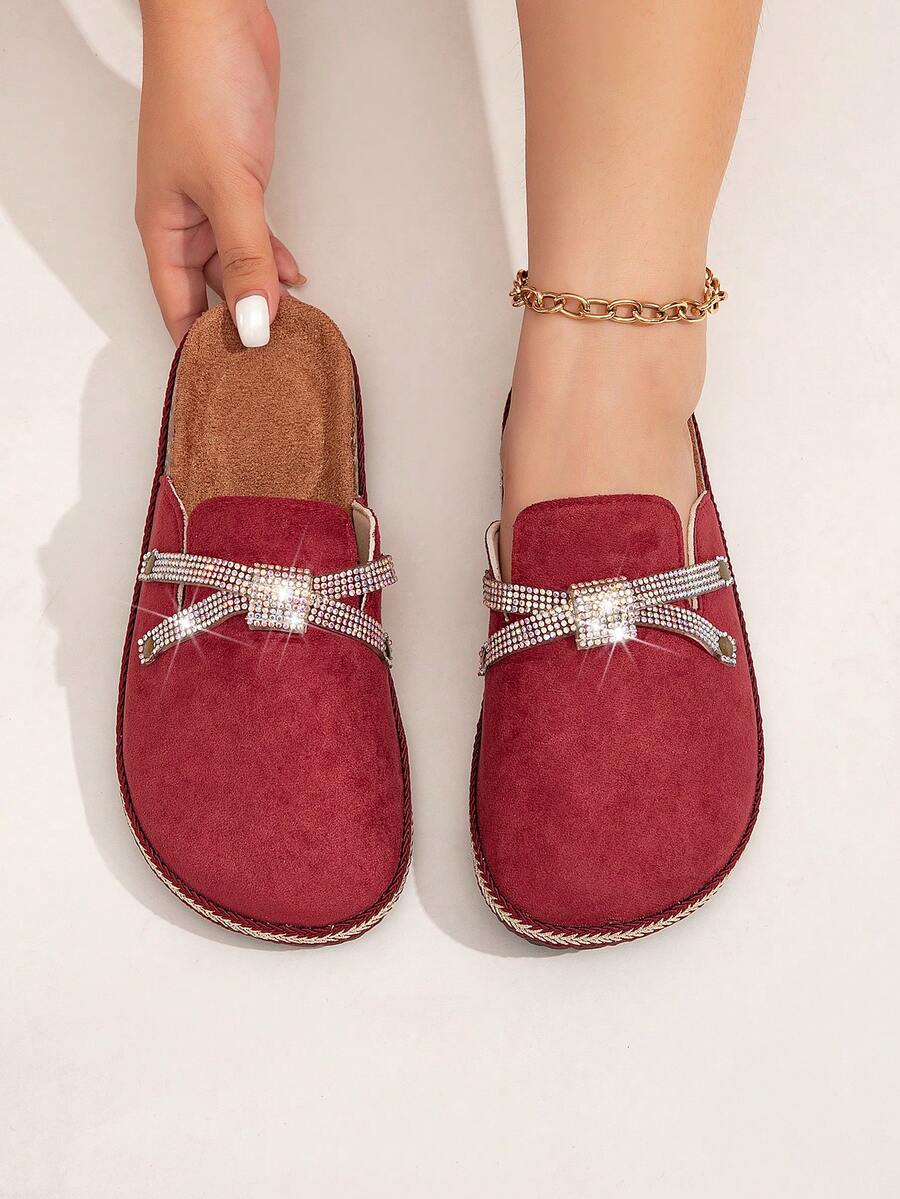 roulvxiang Sandálias e chinelos de noiva em estilo boêmio com textura de cortiça macia, perfeitos para o outono/inverno e para o dia a dia. - Borgonha - Ver 1