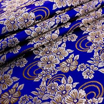 1 块蓝色尼龙缎花卉图案提花面料，高品质真丝织锦面料，奢华室内装饰材料，非常适合 DIY 手工艺品、缝制婚纱和晚礼服、服装面料