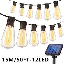 1 Box Of 12 ST38 Solar String Lights, 50 FT USB & Solar Dual Charging Outdoor String Lights, 3 Modes, 2600K Waterproof Garden Lights For Porches, Gardens, Markets, Bistros, And Camping - 暖色 - 查看 1