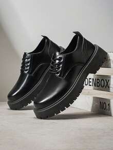 男士秋季低帮休闲黑色皮鞋，百搭舒适软底系带牛津鞋，时尚英伦风四季款 - 黑色 - 查看 12