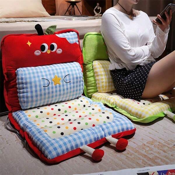 Kreative Sitzkissen mit großen Augen, Apfel, Karomuster und Punkten, Bürostuhl Polster für langes Sitzen, Stuhlrückenkissen für Zuhause, Esszimmer