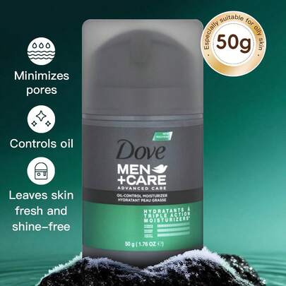 Dove 1瓶50克哑光控油男士保湿霜，平衡肌肤水分，舒缓滋养肌肤，适合户外使用。