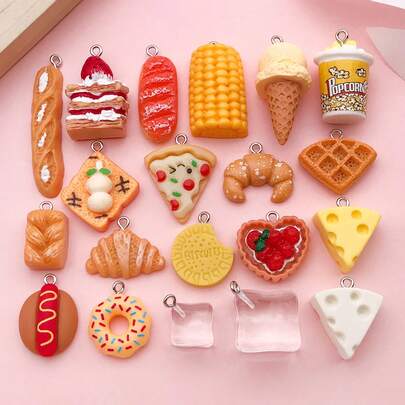 5/20 pezzi Accessori in resina serie cibo realistico: popcorn, hamburger, ingredienti, torta, cubetti di ghiaccio, ecc. Decorazioni in crema adesiva, accessori stile giapponese fai-da-te, ornamenti in miniatura fatti a mano, giocattoli alimentari lucky bag.