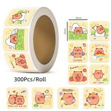 300PCS Stickers Per Roll Featuring Adorable Capybara Designs Suitable For Decorating Journals Notebooks Envelopes Christmas Gifts School And Office Supplies DIY Projects And Waterproof PVC Decals - Multicolor - View 2