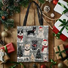 5 piezas, Bolsa de tela estampada por ambos lados con muñeco de nieve, árbol de Navidad y hombre de jengibre, bolsa de la compra con estampado animal, estilo bohemio y académico, ideal para regalos de Navidad, Acción de Gracias y Pascua, adecuada para uso diario, picnics, vacaciones en la playa, trabajo y escuela, 16in*14in