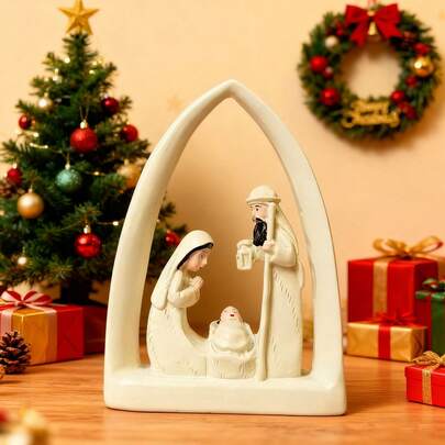 1pc Resin Nativity Scene Desktop Decor, Holy Family Home Living Room Tabletop Craft Gift, Holiday Center Piece Decoration, Christmas Decoration, Resin Decoration, Christmas House Decor, Office Decoration, Holiday Gift