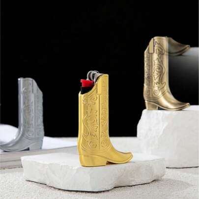 1pc Creative Embossed Women's Boot Lighter Case, Compact Storage, Boot Accessory, Decorative Stand, Embossed Design, High-Quality Craftsmanship, Fashionable Metal Material, Protective Case, Portable Stand, Elegant & Stylish, Essential For Women