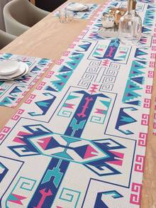 1pc Bohemian Style Tablecloth, Rhombus Asymmetrical Pattern, Linen-Like Material, Versatile For Daily Use, Parties, Home Decor, Indoor/Outdoor, Dining Table Center Decor