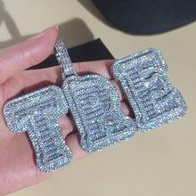 Customized Geometric Cubic Zirconia Letter Pendant, Brass Cubic Oxidized Cubic Pendant, Hip Hop Style, Personalized Couple Necklace, Comes With 50cm Braided Chain