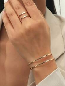 Minimalist Bracelet/Bangle And Ring Set - 18k Gold Plated And 925 Silver, Modern Elegance - Dorado - Ver 12