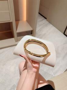 1件歐美時尚金屬裝飾迷你手拿包，高端亮面金屬條飾女款手提包，優雅奢華晚宴包，適用派對/浪漫婚禮/舞會/雞尾酒會/校園舞會，PU皮革配金屬鏈條 - 白色 - 查看 5