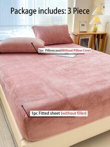 3 件套柔软舒适水晶天鹅绒床笠套装（1 件床笠 + 2 个枕套），可机洗，适合卧室和客房，四季皆宜 - 藕粉色 - 查看 6