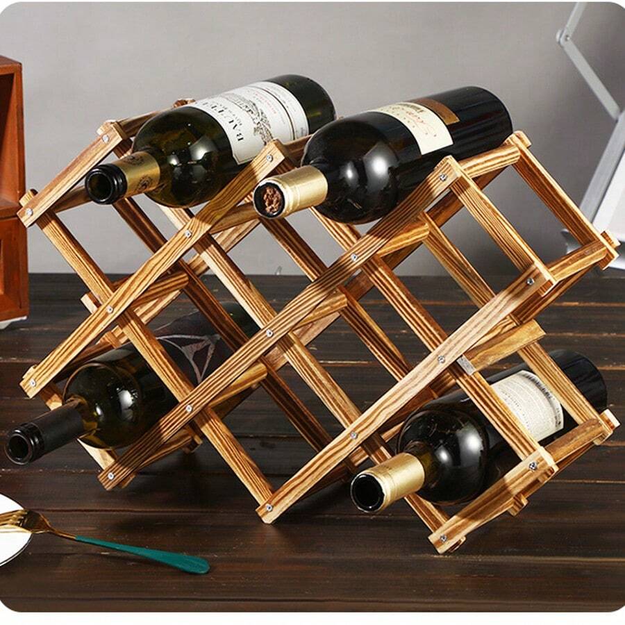 Portabottiglie pieghevole da tavolo, portabottiglie in legno per bottiglie di vino