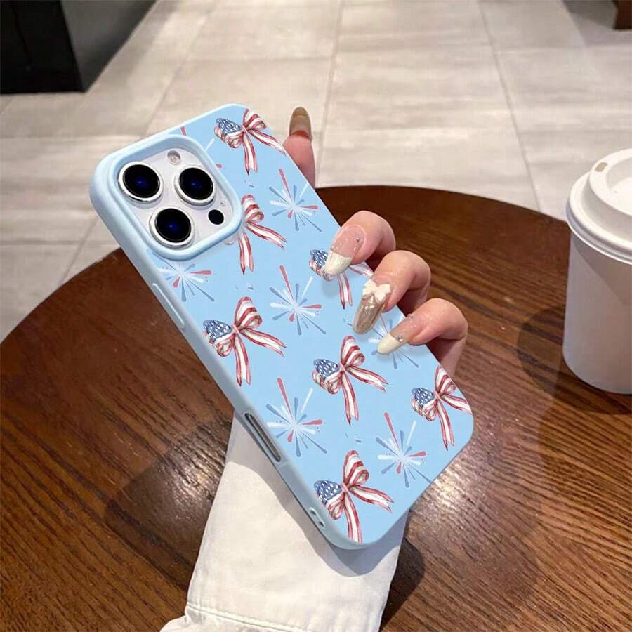 Slim Protective Case For  17 Pro Max  16 15 14 13 12 11 - Soft TPU Cover With American Flag Bows And Fireworks Pattern Design |Anti-Scratch, Shockproof, Non-Slip|Thin Lightweight Fit|Gift For Men Women - 藍色 - 查看 1