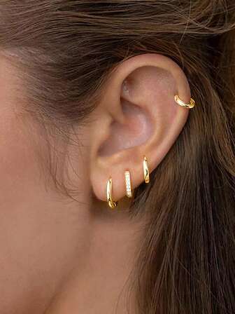 4 Pairs Small Gold Hoop Earrings For Women Men Hypoallergenic 14K Plated Stack Cartilage Huggie Earrings, Multiple Piercing Lightweight Mini Thin Cute Dainty Jewelry Set Gifts For Women 1.6mm Hoops 6mm 8mm 10mm