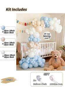 120 Stücke, weiß, beige, blaue Ballon Girlande Bogen Set für 1. Geburtstag Dekoration, Babyparty, blaue Ballons Set für Taufe, Taufe, Hochzeit