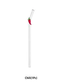 1/2/4Pcs Reusable Glass Straws With Red Strawberry/Chili Charms, Cute Bent And Clear Glass Drinking Straw With Cleaning Brush, For Kitchen Accessories, Water Cup,Cold Drinks, Milk Tea, Coffee, Juice, Smoothies, Kitchens, Restaurants, Cocktail Parties, Back-To-School, Gifts For Girlfriends/Boyfriends, Parents, Friends, Holiday Supplies.New Year, Valentine's Day. - Style 1 - View 9