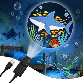 3 件/6 件/10 件 USB 海洋动物 LED 投影灯，带海龟、水母和章鱼等投影 - 变色夜灯、迷你便携式床头房、水族馆主题派对装饰