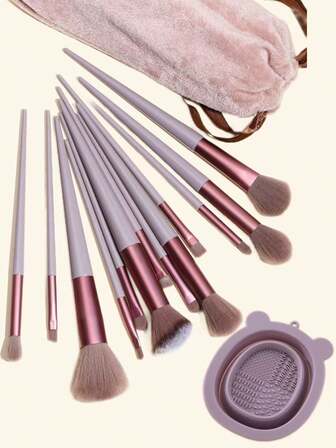13-Piece Makeup Brush Set With Travel Case, Professional Cosmetic Brushes For Foundation, Concealer, Blending, Powder - Includes Free Silicone Brush Cleaner & Cleaning Mat - Ideal For Liquid, Cream, Powder Makeup Application,Brush Set,Makeup Brush Kit,Make Up Brush Set,Make Up Set Complete,Makeup Brush Set,Complete Makeup Kit,Brush Kit,Brushes Makeup Set,Makeup Gift Set