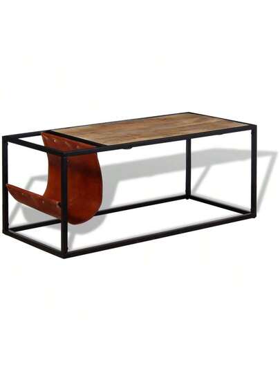 VidaXL Coffee Tafel Genuine Leather Magazine Holder 110x50x45 Cm view 7
