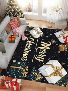 1/4 قطعة مجموعة حمام عيد الميلاد بدون ريش، ديكور شتوي مطبوع مقاوم للماء، تشمل حصيرة مانعة للانزلاق، غطاء مقعد المرحاض، سجادة على شكل حرف U وعدد 12 خطاف، لا تحتاج إلى كهرباء أو بطارية سجادة المطبخ