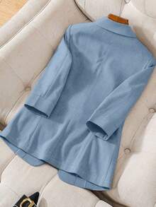 Women's Elegant Solid Color Peaked Lapel Single Button Pocket Suit Jacket - Blue - View 2