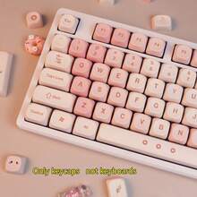 PBT 键帽、MOA 轮廓键帽、可爱圆形 Kawaii 键盘键帽、粉色染料升华键帽套装、转移适合 MX 开关和 6.25U 空间、键盘键帽、不包括键盘、仅键帽套装。