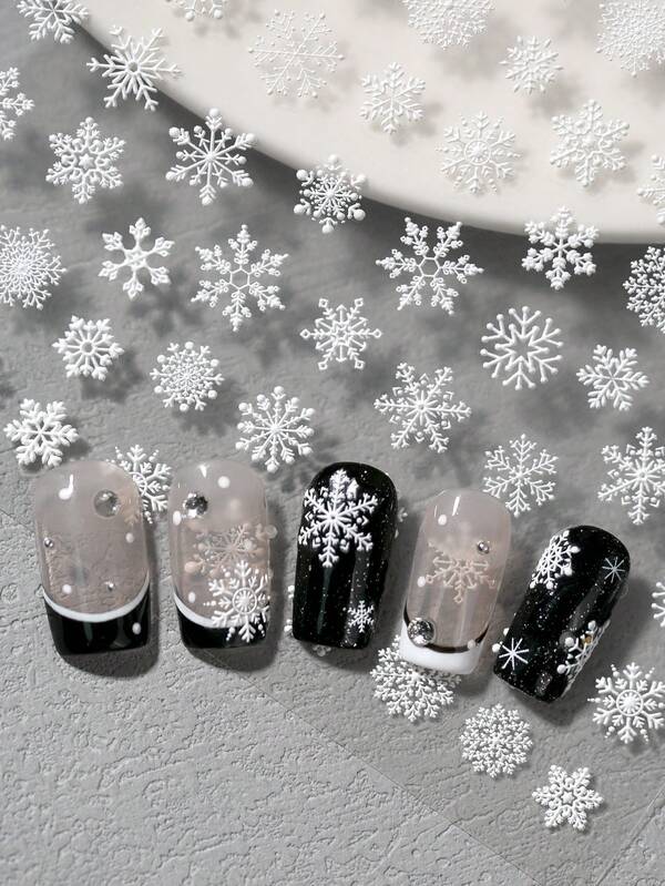 A New Christmas Nail Art Sticker With Relief Laser Technology, Featuring Various White Snowflakes, Suitable For Personal Use In Mobile Phones, Refrigerators, Cameras, DIY, And Nail Salons