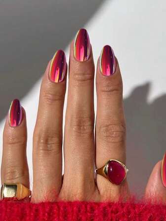 24 Almond Shaped Punk Style Pressed Fake Nails, Colorful And Shiny Fake Nails, Sweet And Cool Colored Electroplated Fake Nails, Suitable For DIY Fake Nails, With Jelly Glue And Nail Files