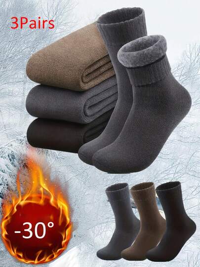 3 Pairs Men's Winter Warm Ski Socks, Thick Insulated, Black Sports Ski Socks, Colorful Snow Socks, Home Sleeping Socks, Unisex, Comfortable