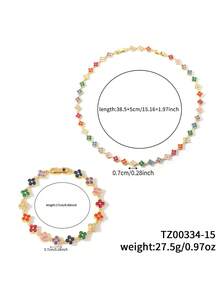 Bộ 2 chiếc vòng tay và vòng cổ bằng đồng Cubic Zirconia hình cỏ ba lá, thích hợp làm quà tặng cho phụ nữ, đeo hàng ngày - Cỏ bốn lá - Xem 16