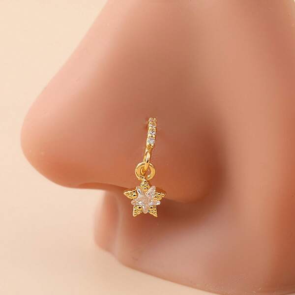 1pc Women's New Fashion Nose Ring With Synthetic Zirconia Star Pendant, Requires Pierced Nose Stud/Ring/Jewelry Gift
