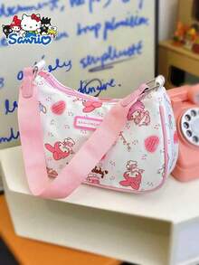Sanrio 1pc Sanrio Hello Kitty Fashion Shoulder Bag, Pink Ladies Handbag, Made Of Nylon With Polyester Lining, Suitable For Daily Use, Dating, Shopping, And An Ideal Gift