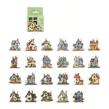 46 hojas/caja Pegatinas de acuarela de la serie de casas pequeñas con estilo de arte retro que se pueden combinar libremente. Material de PET para botellas de agua, equipaje, diarios, portátiles y decoración diaria. También se pueden usar como regalos para fiestas.