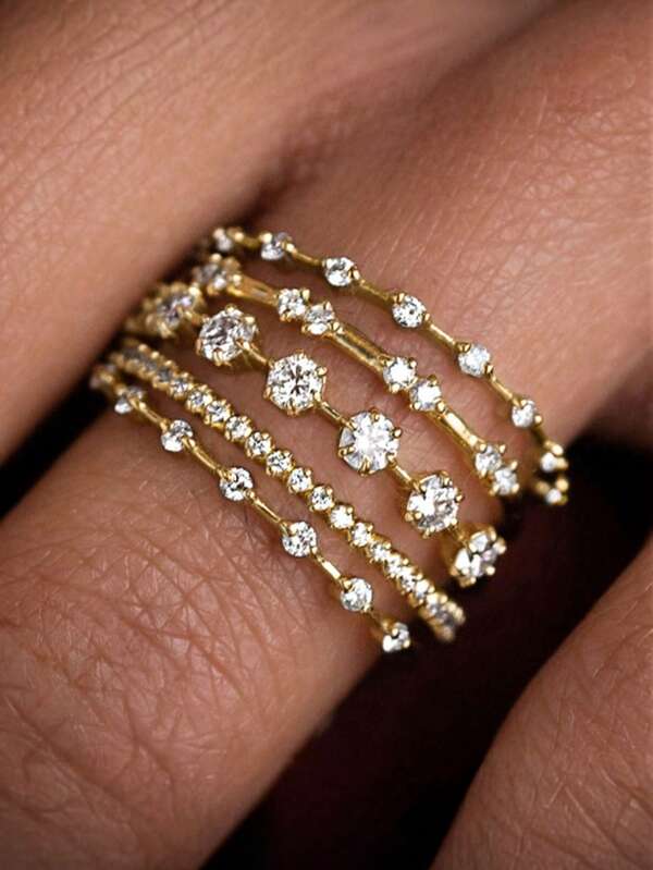 18K Gold Plated Elegant Multi-Layer Zirconia Ring For Women, Suitable For Daily Wear, Parties And Holidays, April Birthstone Gift, Luxury Jewelry | Refined Style | Exquisite Quality