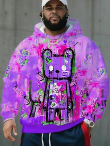 加大码男士卡通熊印花卫衣，时尚休闲长袖套头衫，春秋季 - 彩色 - 查看 3