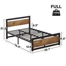 EastVita Metal Platform Bed Frame With Wooden Headboard And Footboard, Non-Slip Heavy Duty Bed Frame With Large Under Bed Storage, No Box Spring Needed, Noiseless - 米色 - 查看 5