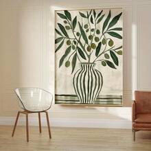 1 pieza Arte de pared botánico escandinavo - Impresión en lienzo de naturaleza muerta abstracta verde oliva, sin marco, decoración moderna para el hogar para sala de estar y dormitorio, regalo de inauguración de casa para amigos, diseño minimalista y estético, decoración botánica, obra de arte para dormitorio, obra de arte abstracta, fondo texturizado, impresión de alta calidad, diseño de interiores