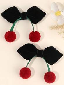 2 piezas Lazos de terciopelo para el cabello de niña, lindos lazos con acento de pompón rojo, tela de terciopelo roja/verde oscuro/negra a juego, adorables pasadores para el cabello, fiestas festivas, atuendos de invierno, clips con estilo alegre - se mantienen firmes en su lugar para la escuela, reuniones familiares, atuendos de otoño