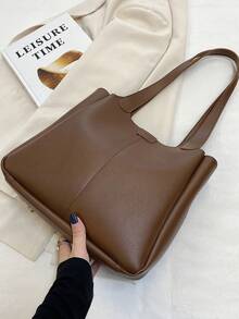 Brown Faux Leather Arm Tote Bag For Women – Stylish, Spacious & Elegant Arm - Carried Bag With Premium Leather - Like Material, Structured Design & Minimalist Stitching, Perfect For Work, Daily Commutes & Sophisticated Outings, Featuring Roomy Interior, Secure Closure & Timeless Aesthetic To Elevate Your Everyday Style With Sophisticated, Functional Elegance, Ideal For Fashion - Conscious Professionals & Modern Women To Organize Laptop, Documents, Essentials & Personal Items In High - End, Versatile Design That Blends Luxury Fashion And Practicality For Every Occasion, A Must - Have Wardrobe Staple To Add A Touch Of Class And Effortless Grace To Your Arm - Carried Collection, Crafted For Comfort And Style To Accompany You From Boardroom Meetings To Evening Socials With Seamless Sophistication - Multicolor - View 5