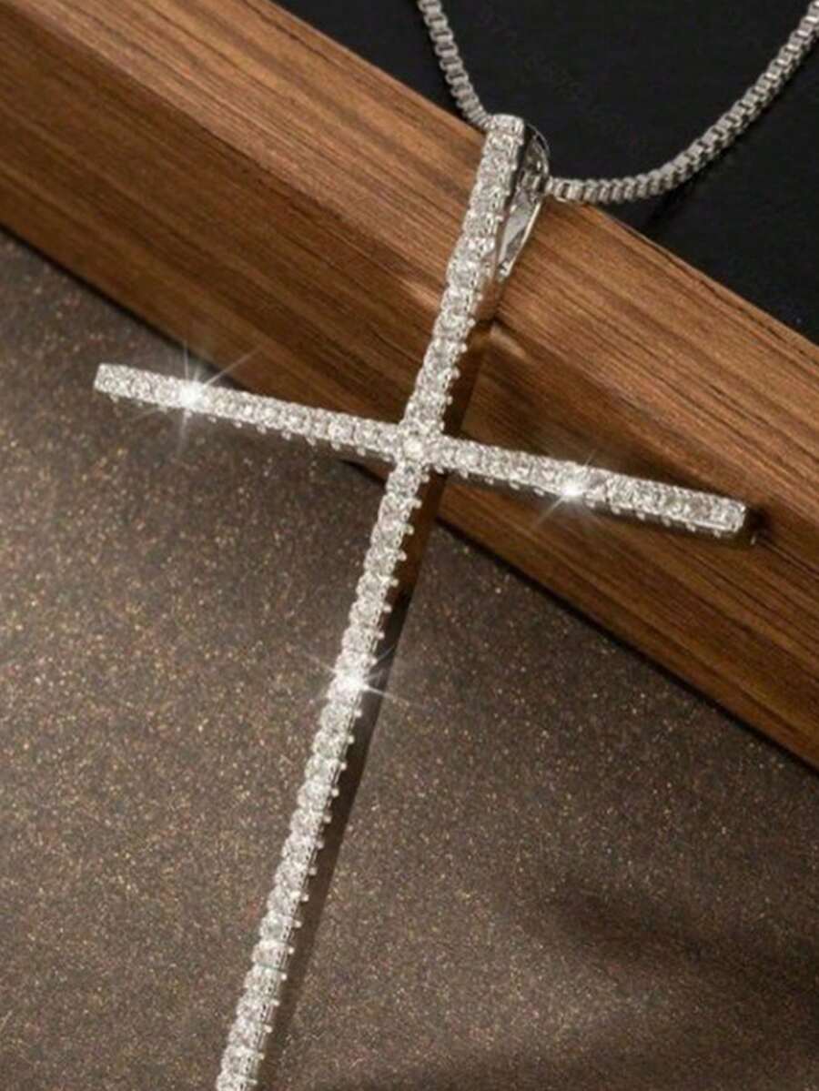 1PC Jesus Zirconia Big Cross Necklace Unisex Simple Large Cross Pendant Necklaces For Men Women Couple Religion Jewelry Gift