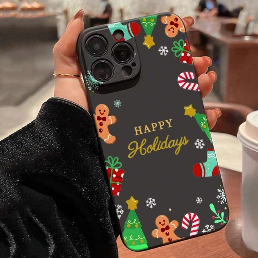 Christmas Elements Gingerbread Man Graphic Phone Case Covercompatible with  11 12 13 14 15 16 17 Pro Max XS XR X 7 8 Plus 16E 17 Air Cover,Covercompatible with  17 Hülle, 17 pro Hülle, 17 promax Hülle - Antikweiß - Übersicht 1