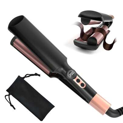 UKLISS Mini Ferro de Ondular, Modelador de Cabelo com Dois Barris e 5 Configurações de Temperatura, Ondulador de Praia de 0,4 Polegada, Voltagem Dupla, Modelador de Cabelo Ondulado Anti-Queimadura