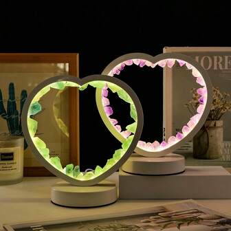 1PC Raw Stone Heart Lamp - Natural Quartz Amethyst Flowers | Soothing Bedside Night Light For Bedroom & Desk Valentine's Day Decorative Lights Gift