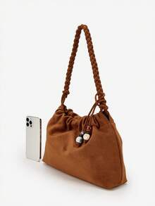 حقيبة كتف جديدة مزينة بالخرز والشراريب المضفرة لموسم الخريف/الشتاء، حقيبة تحت الإبط مطوية على شكل سحابة