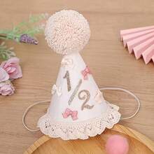 1件蕾丝边蝴蝶结生日派对帽，半岁生日派对帽，一周岁生日帽，两岁生日帽，波西米亚风生日派对帽，锥形生日帽，生日派对头饰，拍照道具，蛋糕装饰，宠物派对帽 - 彩色 - 查看 4