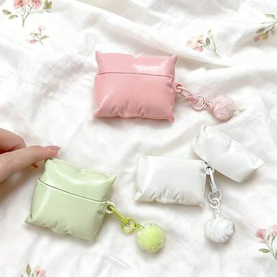 Creative 3D Pillow-Style Earbud Case, Compatible With Apple 1/2/3/4/Pro 2 Gen Bluetooth Earphones, Soft Silicone Cover + Woven Anti-Loss Lanyard, Unisex Fashion Daily Use - Stylish Headphone Case - Yahong Yi Case - Smartphone Strap / Smartphone Lanyard