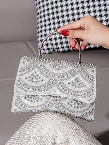 Bolso de mano de lujo con perlas, elegante bolso de fiesta, bolso versátil de moda hecho a mano estilo europeo para mujeres