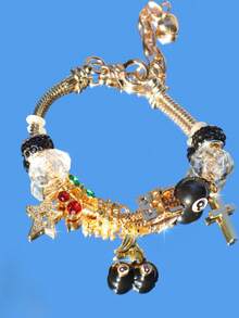 1 件 8 球台球吊饰可调节手链、1 件星形和十字吊饰手链、1 件豹纹和极简主义吊饰手链、可调节情侣手链 - 銀色 - 查看 14